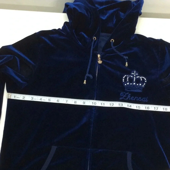 zhencai Blue Velvet Full Zippered Hoodie Size XL - Picture 10 of 14
